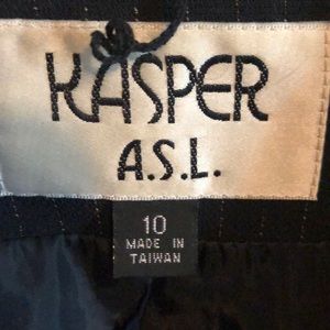 Navy blue pinstripe pantsuit